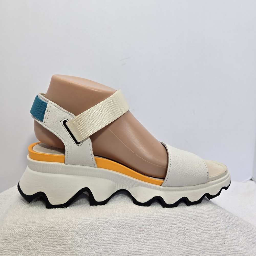Sorel Kinetic Impact Y Strap Sandals Sea Salt Womens Size 8.5 Platform Leather - Picture 10 of 14